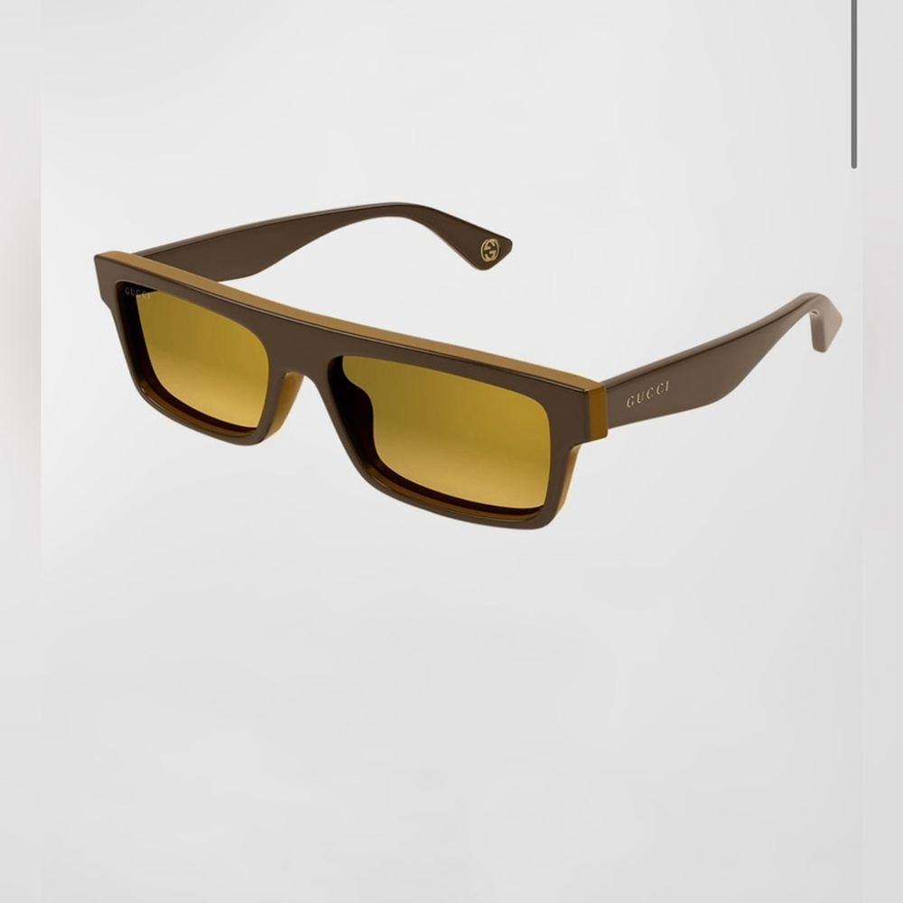 New Gucci Rectangular Brown Sunglasses with Yellow Lenses